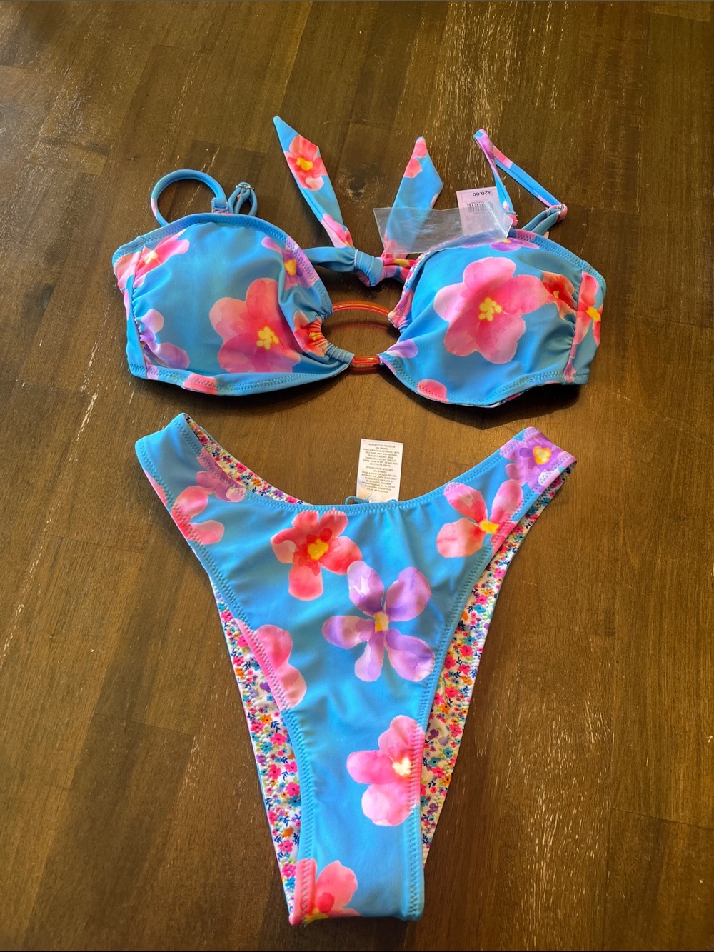 Wild fable Blue Floral Two-Piece Swim Set new xs bottom large top reversible